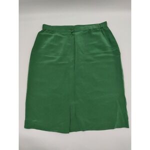 DUE PER DUE Green Silk Midi Skirt Size 12 Side Zip Pleated Waist